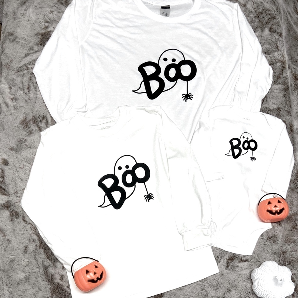 Boo with ghost Fall long sleeve tee with matching options